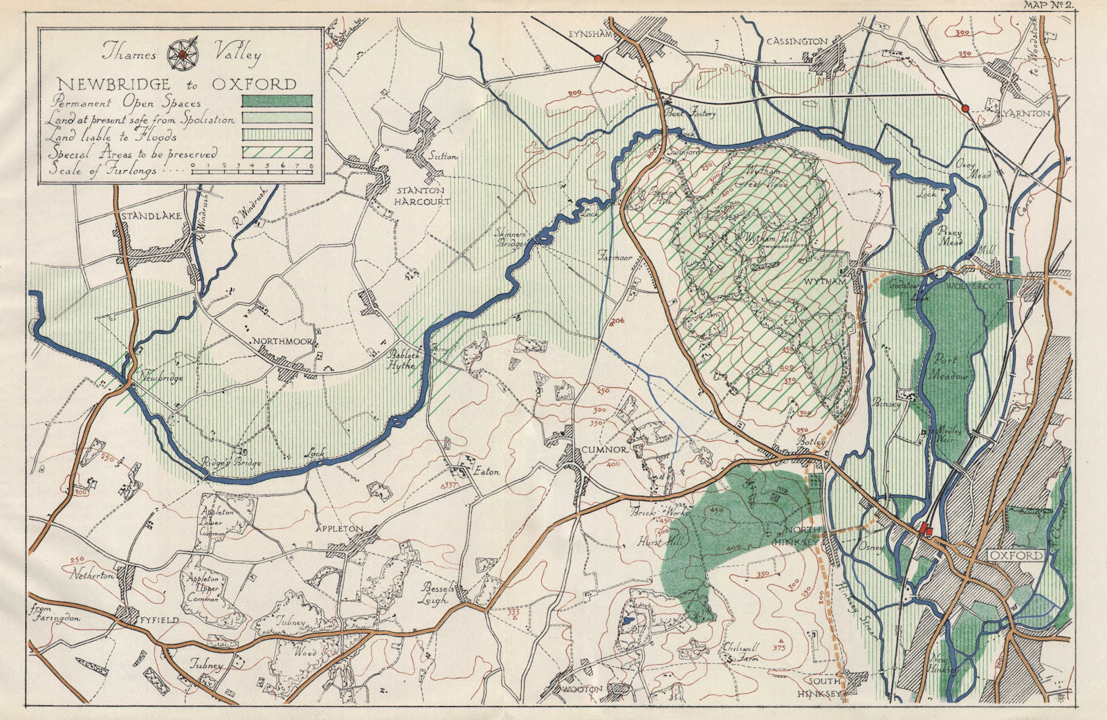 THAMES VALLEY. Standlake - Eynsham - Wytham - Oxford. Oxfordshire 1929 old map
